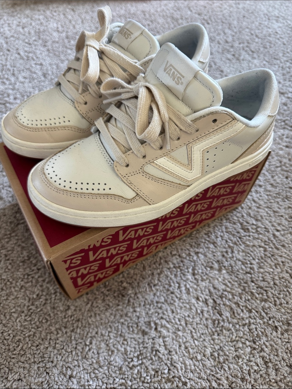 Vans Lowland 2.0 Cream and White Leather Sneakers